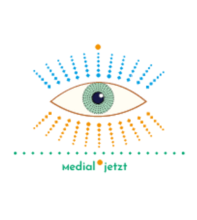 Logo medial.jetzt: stilisiertes Auge mit Strahlenkranz